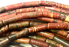 28 Sepia-Brown Picasso Jasper Tube Beads