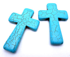 2 Large 45mm Blue Howlite Cross Pendants