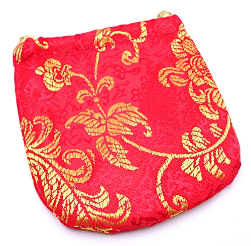 Beautiful Red & Gold Draw String Silk Embroidered Jewellery Pouch