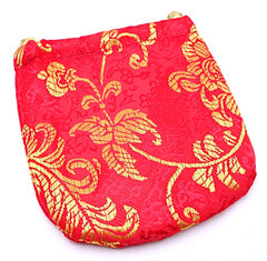 Beautiful Red & Gold Draw String Silk Embroidered Jewellery Pouch