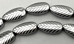 52 Gleaming Silver Hematite 8mm Leaf Beads