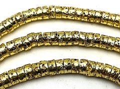 184 Eye-catching Bright Gold Electro-Plated Lava 4mm Heishi Beads