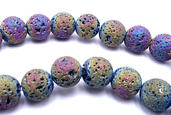 Beautiful Matte AB 6mm Peacock Electro-Plated Lava Beads