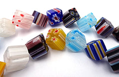 26 Large 14mm Eye-catching Colourful Millefiori Rhombus Cube Beads - Chunky!