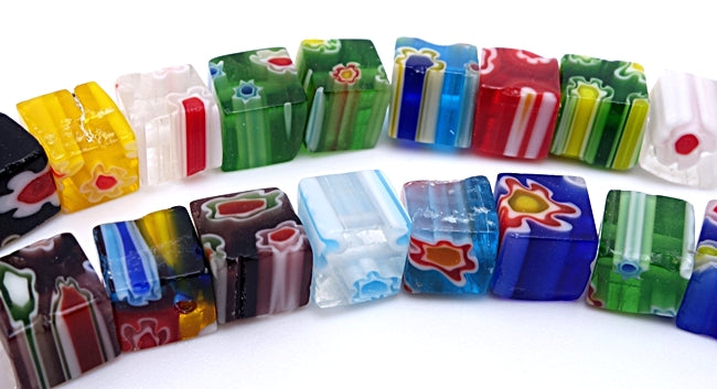 64 x 6mm Dramatic Medley of Colour Millefiori Cube Beads
