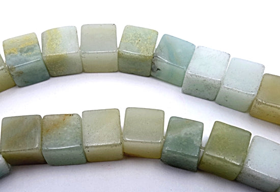 64 Enchanting 6mm Pistachio-Green  Natural Amazonite Cube Beads