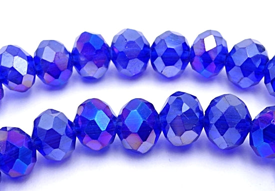 88 Faceted Indigo Diamond-Shape Rondelle Glass Beads - 6mm x 5mm