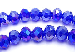 88 Faceted Indigo Diamond-Shape Rondelle Glass Beads - 6mm x 5mm