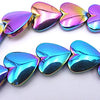 42 Dramatic AB Hematite Heart Beads - 10mm, Blue & Gold