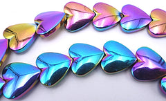 42 Dramatic AB Hematite Heart Beads - 10mm, Blue & Gold