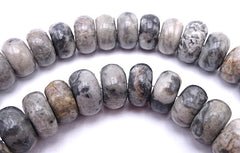 Enchanting Picasso Fossil-Grey Jasper Rondelle Beads - Large 10mm