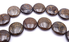 25 Gleaming Large Chocolate Gold Bronzite Button Beads