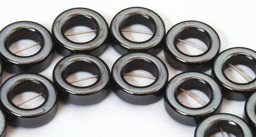 Slinky Shiny Black Hematite Donut Ring Beads - 12mm x 4mm or 8mm x 3mm