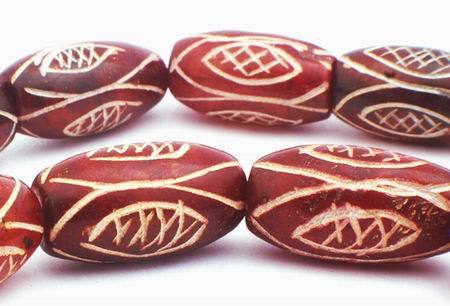 Carved Old Red Mountain Jade Barrel Beads - Heavy 19mm!