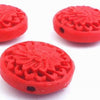 4 Bright  Red Round Carved Cinnabar Beads