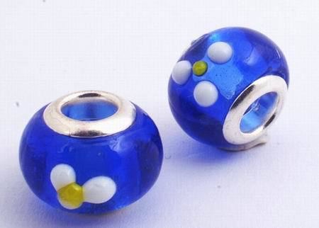 4 Ocean Blue Lampwork Charm Beads