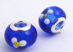 4 Ocean Blue Lampwork Charm Beads