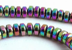 New Aurora Borealis Hematite Heishi Beads 6mm - Unusual!