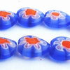 Ravishing Shiny Blue & Orange Flower Millefiori Button Heart Beads