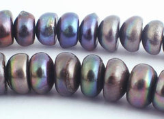 Large Silver Black 10mm Pearl Rondelle Beads