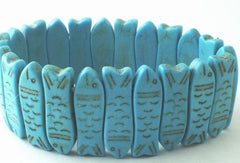 Lucky Carved Chinese Blue Fish Turquoise Bracelet