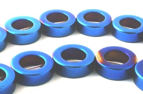 32 Dramatic Large AB Neon-Blue Hematite Frame Ring Beads - 14mm