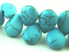 Lush Blue Turquoise Magnesite  Briolette Teardrop Top-Drill Beads- 13mm or 19mm