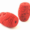 4 Fire Engine-Red Cinnabar Dragon Barrel Beads