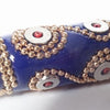 Long Magical Blue & Gold Cloisonne Barrel Bead