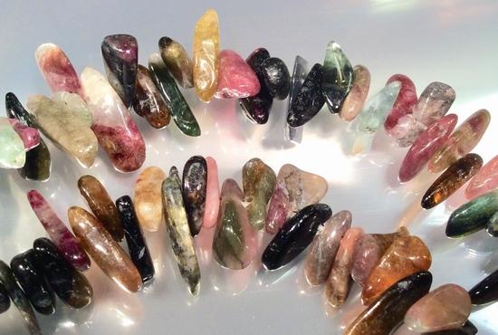 130 Shiny Icicle Drops Natural Watermelon Tourmaline Beads - Pink, Green & Black