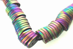 90 Very Heavy 2 Hole Purple & Green AB Matte Hematite Discs