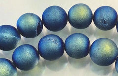 Striking Matte 8mm Peacock Blue Electroplated Druzy Agate