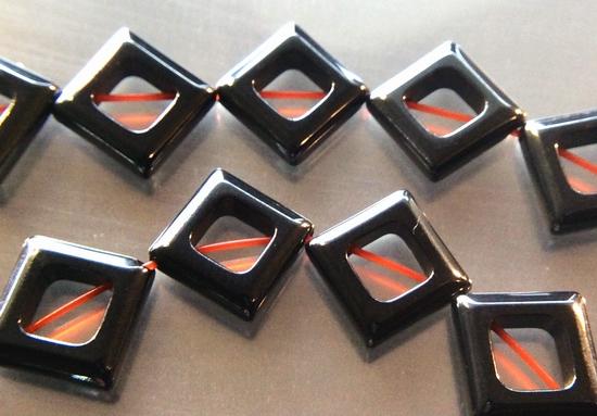 38 Shiny Devil-Black Hematite Frame Square Beads