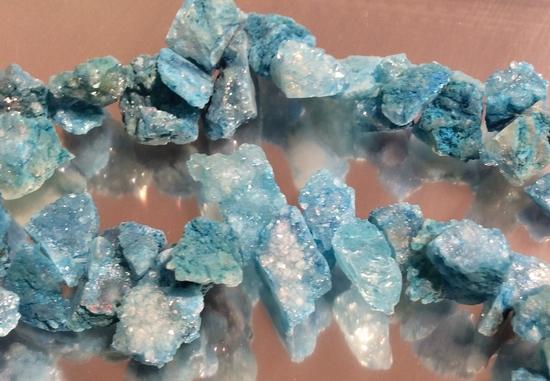 70 Long Neon-Blue Matte Druzy Agate Fancy-Drop Beads