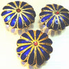 2 Gorgeous Royal Blue and Gold Cloisonné Flower Beads