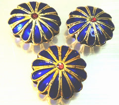 2 Gorgeous Royal Blue and Gold Cloisonné Flower Beads
