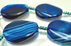 Striking Wavy Oval Blue Sardonyx Agate Beads