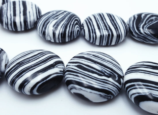 Beautiful Zebra Black Stripe Calsilica Button Beads