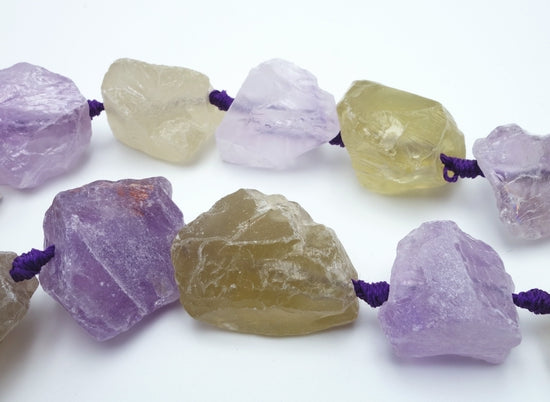 Subtle Light Amethyst and Pineapple Quartz Matte Nugget Beads