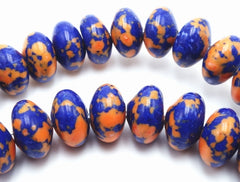 Seductive Royal Blue and Orange Calsilica Rondelle Beads