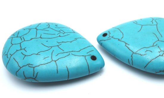 3 Lovely  Blue Howlite Teardrop Beads