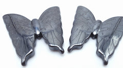 4 Sleek Large Shiny Hematite Butterfly Carved Beads