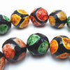 Exquisite 12mm Faceted Orange and Green Agate Football Beads