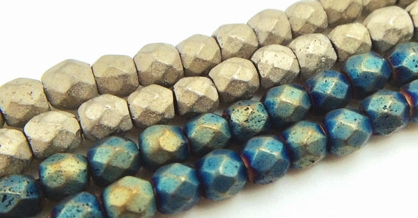 Faceted Magnetic Matte Hematite 4mm Beads - Grey or Blue