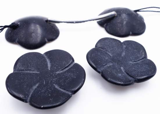 5 Passionate Carved Matte Black Onyx Flower Beads