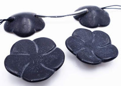 5 Passionate Carved Matte Black Onyx Flower Beads