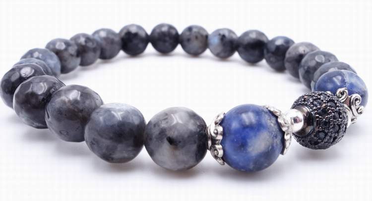 Faceted Black Moonstone and Sodalite  8mm Bead Bracelet