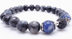 Faceted Black Moonstone and Sodalite  8mm Bead Bracelet