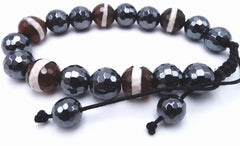 Lovely Faceted Hematite and Agate Bead Bracelet - Heavy!