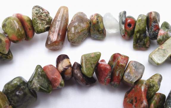 Exquisite Long Green Unakite Chips Beads